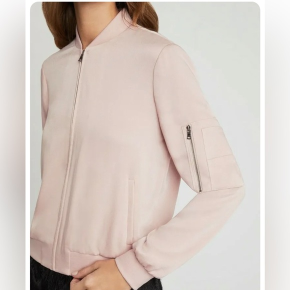 NEW BCBGMAXAZRIA Jacket Full Zip Satin Crepe Baseball Jacket in Pink Size Large - Picture 2 of 11